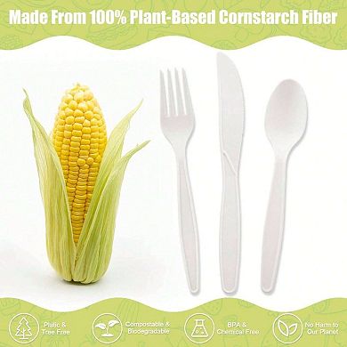 Eco Friendly Compostable Cutlery Set 150 Pieces for Daily Use and Events