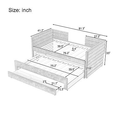 GOODSILO Twin Size Upholstered Daybed with Trundle and Three Storage Drawers