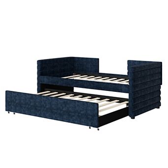 GOODSILO Twin Size Upholstered Daybed with Trundle and Three Storage Drawers