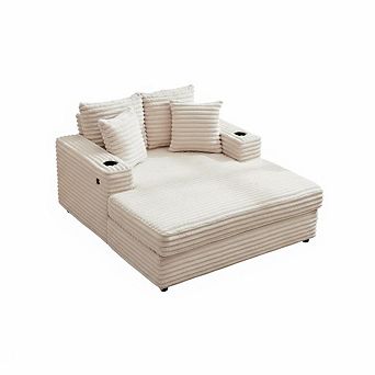 54" Oversized Indoor Chaise Lounge Chair, Comfy Corduroy Upholstered Sleeper Sofa Bed