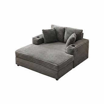 54" Oversized Indoor Chaise Lounge Chair, Comfy Corduroy Upholstered Sleeper Sofa Bed