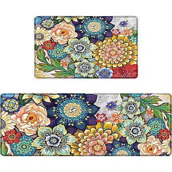 Boho Floral Memory Foam Kitchen Mat Set of Two
