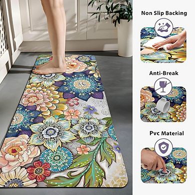 Boho Floral Memory Foam Kitchen Mat Set of Two