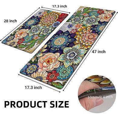 Boho Floral Memory Foam Kitchen Mat Set of Two