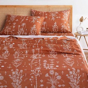 Botanical Flower Print 4 pc King Sheet Set Deep Pocket Soft Polyester