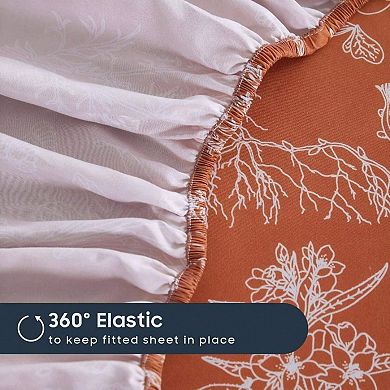 Botanical Flower Print 4pc King Sheet Set Deep Pocket Soft Polyester