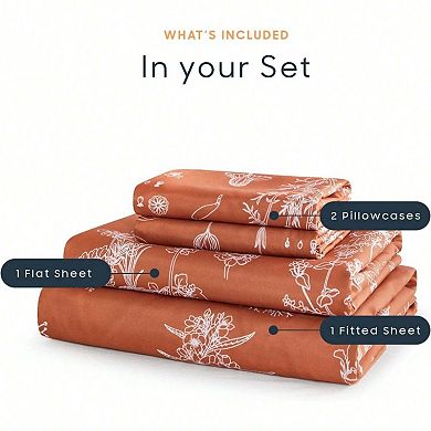 Botanical Flower Print 4pc King Sheet Set Deep Pocket Soft Polyester