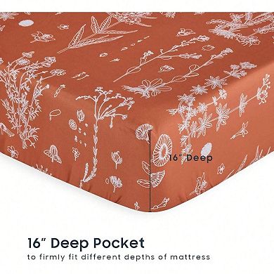 Botanical Flower Print 4pc King Sheet Set Deep Pocket Soft Polyester