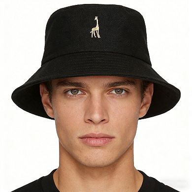 Cotton Bucket Hat with Embroidered Giraffe Casual Sun Hat