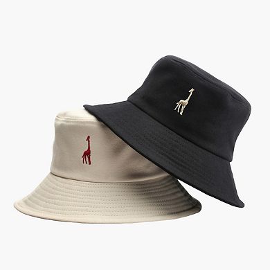 Cotton Bucket Hat with Embroidered Giraffe Casual Sun Hat