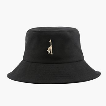 Cotton Bucket Hat with Embroidered Giraffe Casual Sun Hat