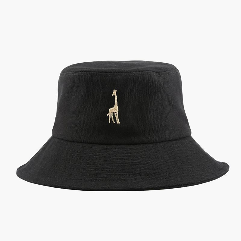 Cotton Bucket Hat with Embroidered Giraffe Casual Sun Hat