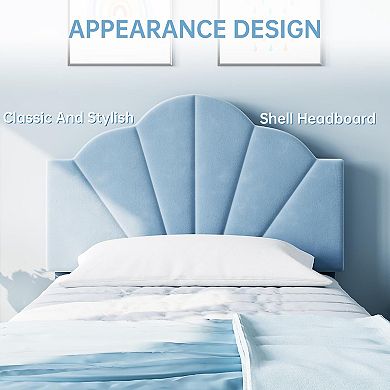 Twin Bed Frame, Velvet Upholstered Platform Bed Frame with Height Adjustable Headboard for Boys