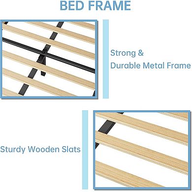 Twin Bed Frame, Velvet Upholstered Platform Bed Frame with Height Adjustable Headboard for Boys