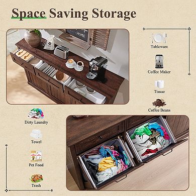 Farmhouse Tilt Out Laundry Cabinet, Hidden Hamper & Trash with Drawers for Laundry Room Organization