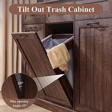 Farmhouse Tilt Out Laundry Cabinet, Hidden Hamper & Trash with Drawers for Laundry Room Organization