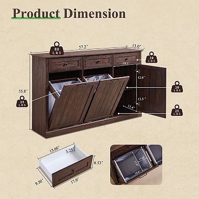 Farmhouse Tilt Out Laundry Cabinet, Hidden Hamper & Trash with Drawers for Laundry Room Organization