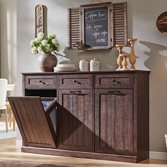 Farmhouse Tilt Out Laundry Cabinet, Hidden Hamper & Trash with Drawers for Laundry Room Organization