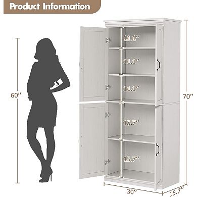 70" Tall Freestanding Pantry Cabinet with Doors & Adjustable Shelves Kitchen or Laundry Storage
