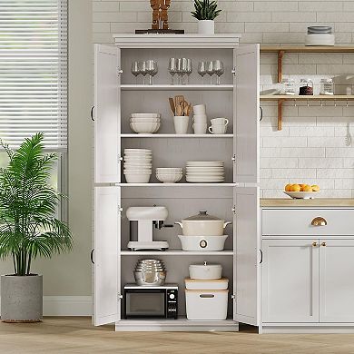 70" Tall Freestanding Pantry Cabinet with Doors & Adjustable Shelves Kitchen or Laundry Storage