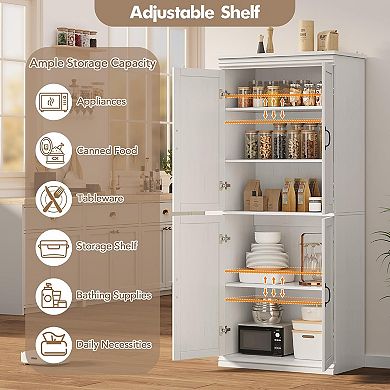 70" Tall Freestanding Pantry Cabinet with Doors & Adjustable Shelves Kitchen or Laundry Storage