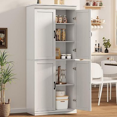 70" Tall Freestanding Pantry Cabinet with Doors & Adjustable Shelves Kitchen or Laundry Storage