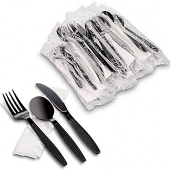 Disposable Black Plastic Cutlery Set with Napkins - Perfect for Picnics, Parties, and Travel