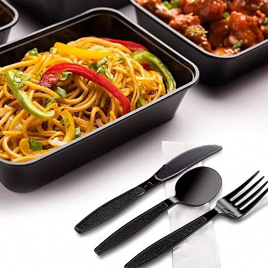 Disposable Black Plastic Cutlery Set with Napkins - Perfect for Picnics, Parties, and Travel