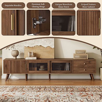 76" Storage Cabinet with TV Stand Glass-Door Media Console