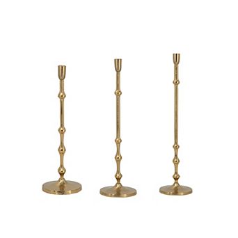 TOEMOA Set of Three Slender Aluminum Taper Candle Holders with Accents