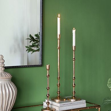 TOEMOA Set of Three Slender Aluminum Taper Candle Holders with Accents