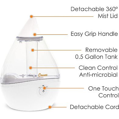Droplet Cool-Mist Humidifier with Vapor Tray, 0.5. Gal.