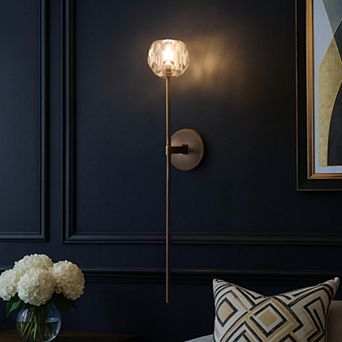 H28" 1-Light Antique Bronze Vertical Wall Lamp with Faceted K9 Crystal Shade Modern Crystal Wall Sco