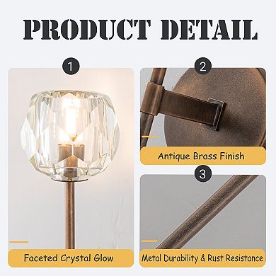 H28" 1-Light Antique Bronze Vertical Wall Lamp with Faceted K9 Crystal Shade Modern Crystal Wall Sco