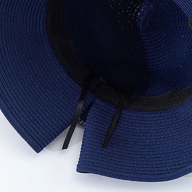 Womens Wide Brim Straw Sun Hat with Oversized Bow Detail and Adjustable Inner Band