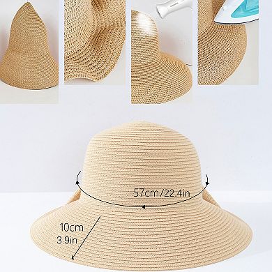 Womens Wide Brim Straw Sun Hat with Oversized Bow Detail and Adjustable Inner Band