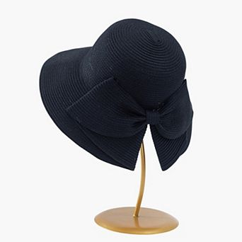 Womens Wide Brim Straw Sun Hat with Oversized Bow Detail and Adjustable Inner Band