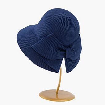 Womens Wide Brim Straw Sun Hat with Oversized Bow Detail and Adjustable Inner Band