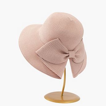 Womens Wide Brim Straw Sun Hat with Oversized Bow Detail and Adjustable Inner Band