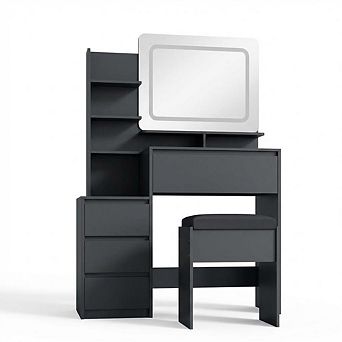 Vanity Desk with Mirror, Makeup Table with 4 Drawers, Stool, Dressing Table for Bedroom