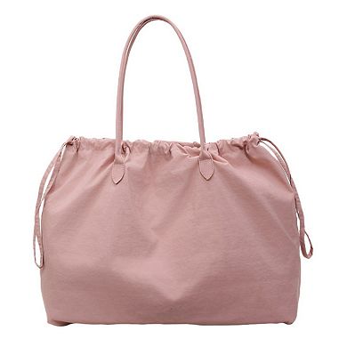 Women's Nylon Drawstring Shoulder Tote Bag with Soft Slouchy Silhouette and Long Carry Straps