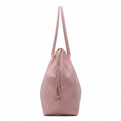 Women's Nylon Drawstring Shoulder Tote Bag with Soft Slouchy Silhouette and Long Carry Straps