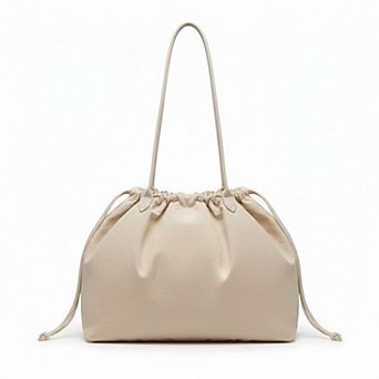 Women's Nylon Drawstring Shoulder Tote Bag with Soft Slouchy Silhouette and Long Carry Straps