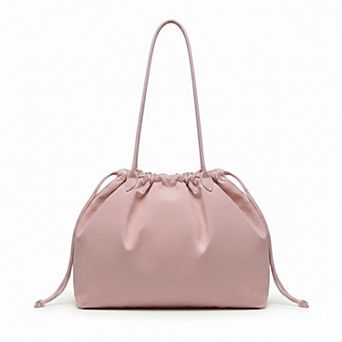 Women's Nylon Drawstring Shoulder Tote Bag with Soft Slouchy Silhouette and Long Carry Straps