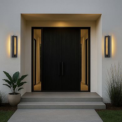 H20" Modern Motion Sensor Outdoor Wall Light 23W Integrated LED Wall Sconce in Matte Black Iron Larg