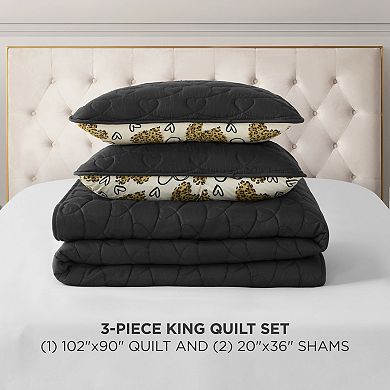 Juicy Couture Cheetah Doodle Hearts Quilt Set