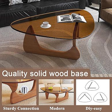 Mid-Century Modern Coffee Table with Tempered Glass Top