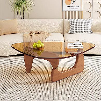 Mid-Century Modern Coffee Table with Tempered Glass Top