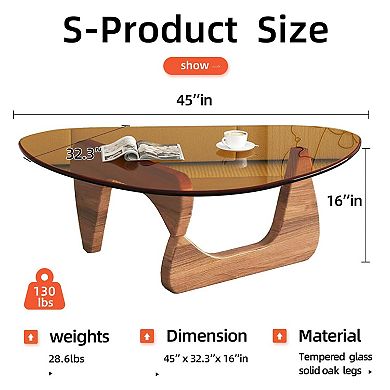 Mid-Century Modern Coffee Table with Tempered Glass Top