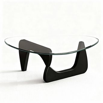 Mid-Century Modern Coffee Table with Tempered Glass Top